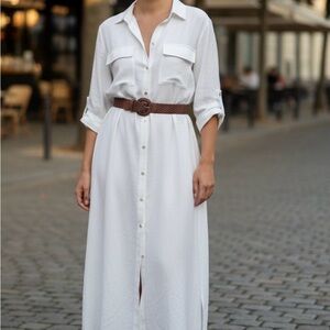Zara White Long Sleeve Shirt Dress New with Tags